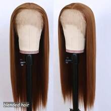 180% Density Real Human Blended Hair Wig 13x4 Lace Front Wigs Human Blended Hair Straight Human Blended Hair Wig With Baby Hair HD Transparent Lace Front Wigs Human Blended Hair Pre Plucked Frontal Wigs Human Blended Hair 8-36Inch Brown - Brown - View 4