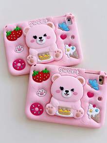 1pc Unisex Big Head Foldable Cake Bear Silicone Stand, Minimalist Cute Portable Cake Bear Holder With Pen Slot, Suitable For IPad Mini 1/2/3/4/5/6/7, Air 4/5/6/7, Pro 11, Air 1/2, IPad 10.2, 9.7, Air 6, 10.9 (No Lanyard) - Pink - View 6