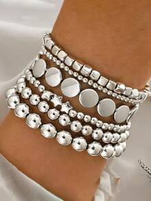 1 Set Minimalist Faux Pearl Jewelry Set, Geometric Beaded Bracelet - Bracelet - View 2