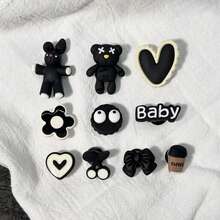 10件套 3D兔子和熊DIY配件，动物主题，ABS材质，可爱鞋子装饰，派对生日礼物。 - 黑色 - 查看 3