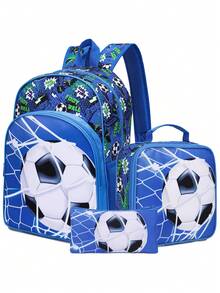3 PiecesBackpack Set With Dinosaur/Football/Astronaut Themes, Includes Handbag, Pencil Case And Storage Bag - Durable Polyester Material, Lightweight And Fashionable, Mixed Color Design - Multicolor - View 11