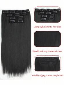 四件套合成纤维夹式接发，14英寸，直发接发，带BB夹，隐形无痕，专为女性设计。 - 彩色 - 查看 6