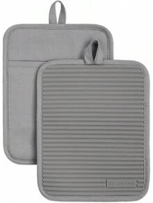 KitchenAid - Juego de 2 Soportes para ollas de Silicona Suave Acanalados, Color café licuado, 7 x 9 Pulgadas - Gris - Ver 1