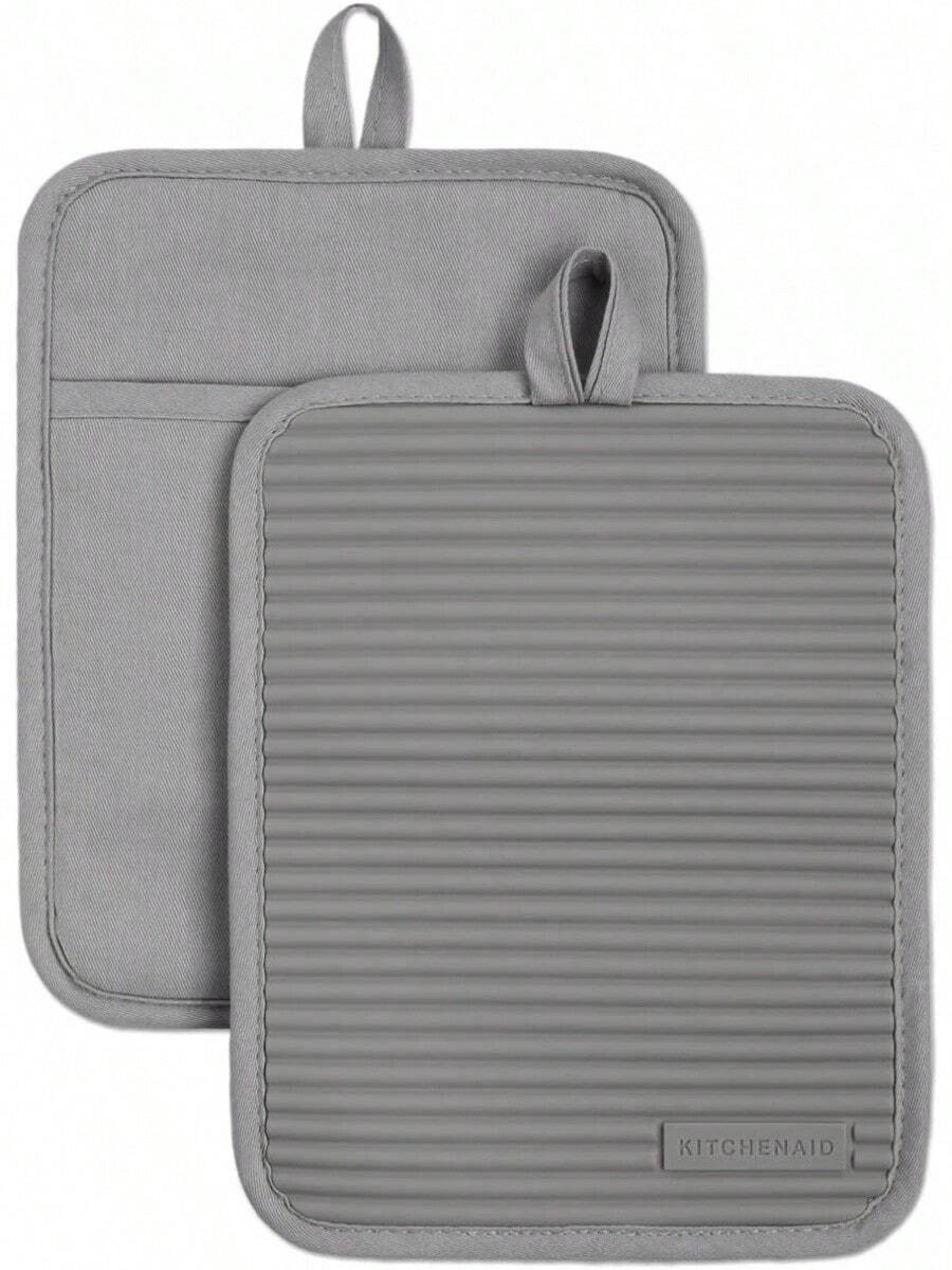 KitchenAid - Juego de 2 Soportes para ollas de Silicona Suave Acanalados, Color café licuado, 7 x 9 Pulgadas - Gris - Ver 1