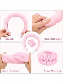 3/1pc Spa Headband And Wrist Band Set, Puffy Sponge Headband, Moisture Resistant Wrist Band, Cloud Headband, Suitable For Girls' Face Washing, Makeup And Skin Care Use, Powder Puff Makeup Headband, Facial Makeup Hair Band, Facial Mask, Skin Care - Multicolor - View 7