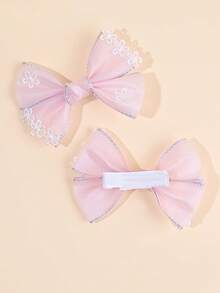 2pcs Pink Flower Hair Bows For Girls Pastel Pink Grosgrain Ribbon Bow Hair Clips Cute Flower Alligator Clips Girls Daily Wedding Barrettes Baby Hair Accessories - Baby Pink - View 7