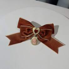 1pc French Court Retro Burgundy Velvet Heart Bow Brooch Autumn Winter Creative Light Luxury Bow Tie Women's Collar Accessories - 墨綠色 - 查看 10