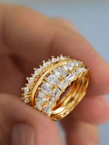 4pcs Sparkling Geometric Rings, S925 Sterling Silver Delicate Women's Ring Set Suitable For Daily, Date, Exquisite Women's Jewelry Gift, New Year's Gifts, Valentine's Day Gift