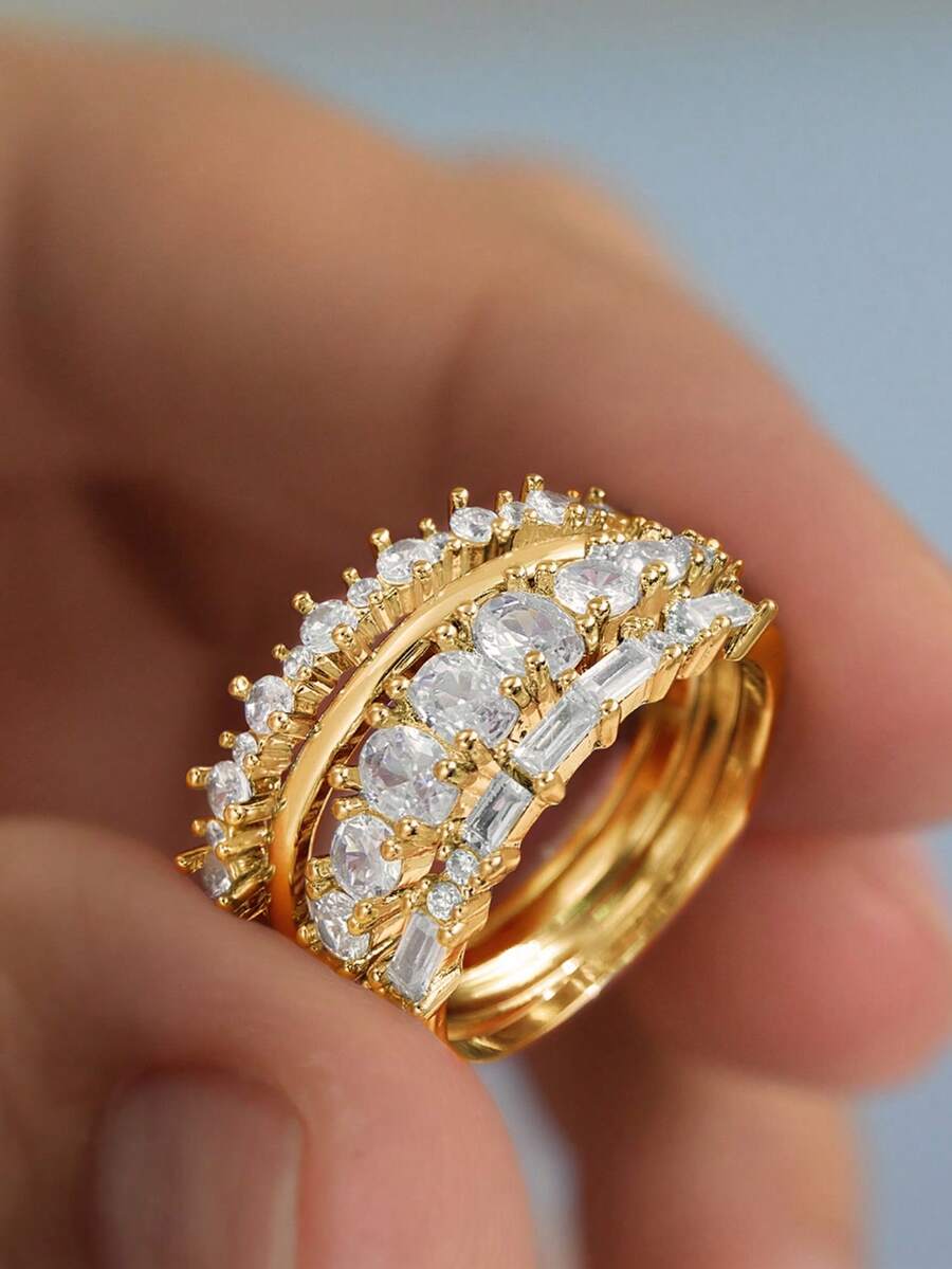 4pcs Sparkling Geometric Rings, S925 Sterling Silver Delicate Women's Ring Set Suitable For Daily, Date, Exquisite Women's Jewelry Gift, New Year's Gifts, Valentine's Day Gift