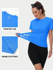 KEFITEVD Women's Short Sleeve T-Shirts UPF 50+ Sun Protection Quick Dry Athletic Running Workout Rash Guard Tops - azur - Ver 5