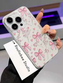 蝴蝶结 1 件装 粉色蝴蝶结 简约苹果 11/12/13/14/15/16/17/Pro Max 手机壳 - 粉色 - 查看 3