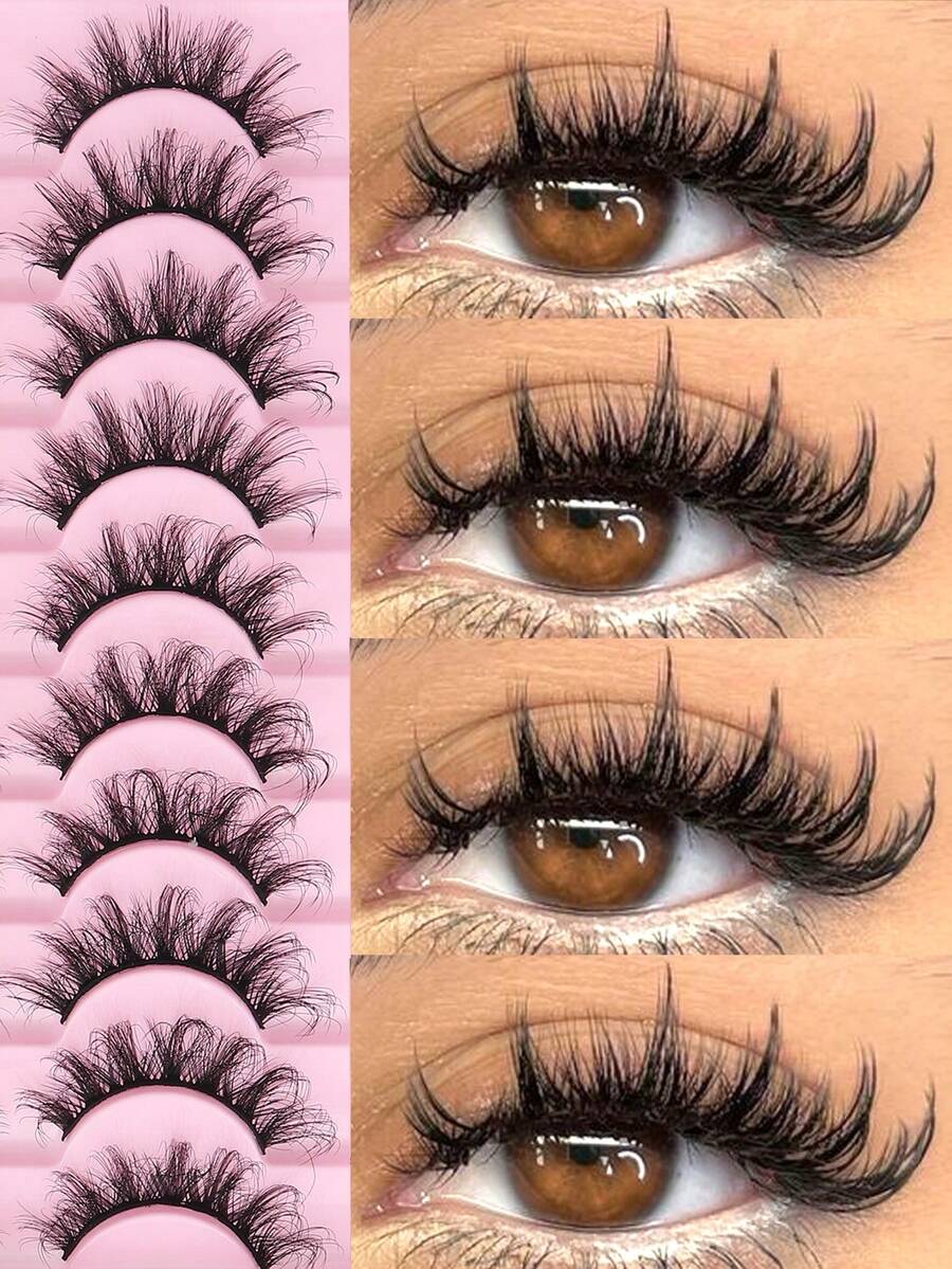 10对蓬松3D仿貂毛假睫毛，柔软浓密，猫眼造型，逼真自然，打造自然妆效，3D蓬松猫眼假睫毛，适合各种休闲场合，睫毛，睫毛嫁接，假睫毛