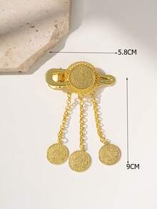 Herseygold 1pc Gold-Plated Turkish Coin Pendant Hair Clip, Kurdish Bride Headdress, Wedding & Festival Women Hair Accessory - Gold - View 4
