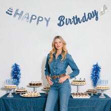 Denim And Diamonds Birthday Decoration, Denim Theme Happy Birthday Banner DIY Craft Required For Woman Girl 18th 21st 20th 30th 40th 50th Party Decoration - / - 查看 3