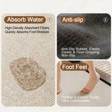 Bộ 1/3 thảm tắm chống trượt thấm hút giả vải lanh, thảm tắm silicon giả vải lanh, họa tiết cổ điển, thảm nhà vệ sinh hình chữ U, thảm thấm hút chân bồn rửa mặt, chất lượng cao, dày 6.3mm. - Màu be - Xem 8