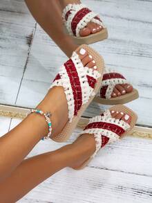 Damen 2025 Neue Mode Sommer/Frühling/Herbst Outdoor Tragen vielseitige sexy offene Zehenpartie flache Kreuzriemen leichte bequeme atmungsaktive rutschfeste Strand/Haus Pantoffeln - Rot - Übersicht 3