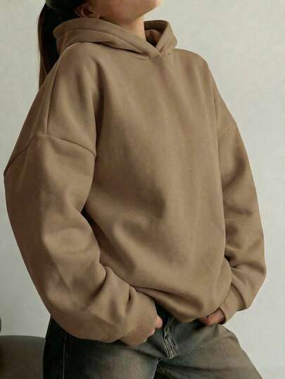 Minimalist Design, Women's Comfortable Loose Long Solid Color Hoodie, Suitable For Autumn/Winter, Wardrobe Essential, Casual Daily Wear, Office & Leisure, Slimming Casual Top, Soft & Comfortable Casual Shirt, Holiday Essential, Women's Spring Apparel, Women's Winter Apparel, Women's Outerwear, Fashionable, Women's Hoodie