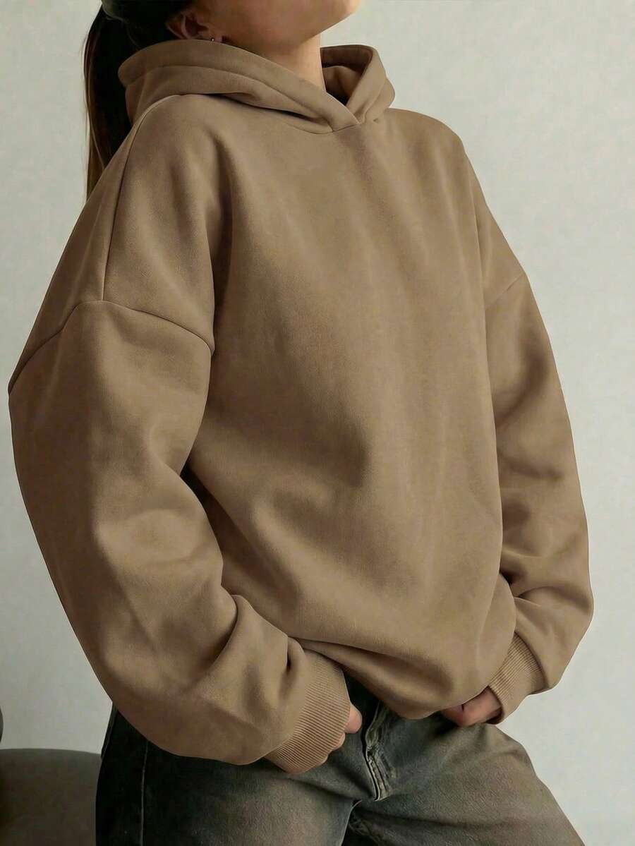 Áo Hoodie Nữ Thiết Kế Tối Giản, Rộng Rãi, Màu Trơn, Thích Hợp Cho Mùa Thu/Đông, Món Đồ Cần Thiết Trong Tủ Quần Áo, Trang Phục Thường Ngày, Công Sở & Giải Trí, Áo Kiểu Dáng Thon Gọn, Áo Sơ Mi Mềm Mại & Thoải Mái, Món Đồ Cần Thiết Cho Kỳ Nghỉ, Trang Phục Mùa Xuân Cho Nữ, Trang Phục Mùa Đông Cho Nữ, Áo Khoác Ngoài Cho Nữ, Thời Trang, Áo Hoodie Nữ - Màu Khaki - Xem 1