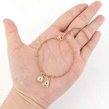 1pc New Fashion Eye Initial Bracelet Women Golden Stainless Steel Bead Chain Bracelets For Women - Yellow Gold - View 3