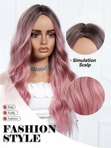 耐热长波浪卷假发 渐变粉色假发 女士长卷假发 女孩合成假发 日常派对使用 日常派对角色扮演假发，送给女朋友的派对服装礼物 - 漸層粉紅色 - 查看 2