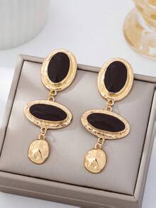1 Đôi bông tai dáng dài hình học bất đối xứng cổ điển thanh lịch dành cho nữ, phụ kiện trang sức tinh tế phù hợp để đeo hàng ngày, hẹn hò, dự tiệc, đi nghỉ mát, tôn dáng khuôn mặt. - Vàng + Đen - Xem 6