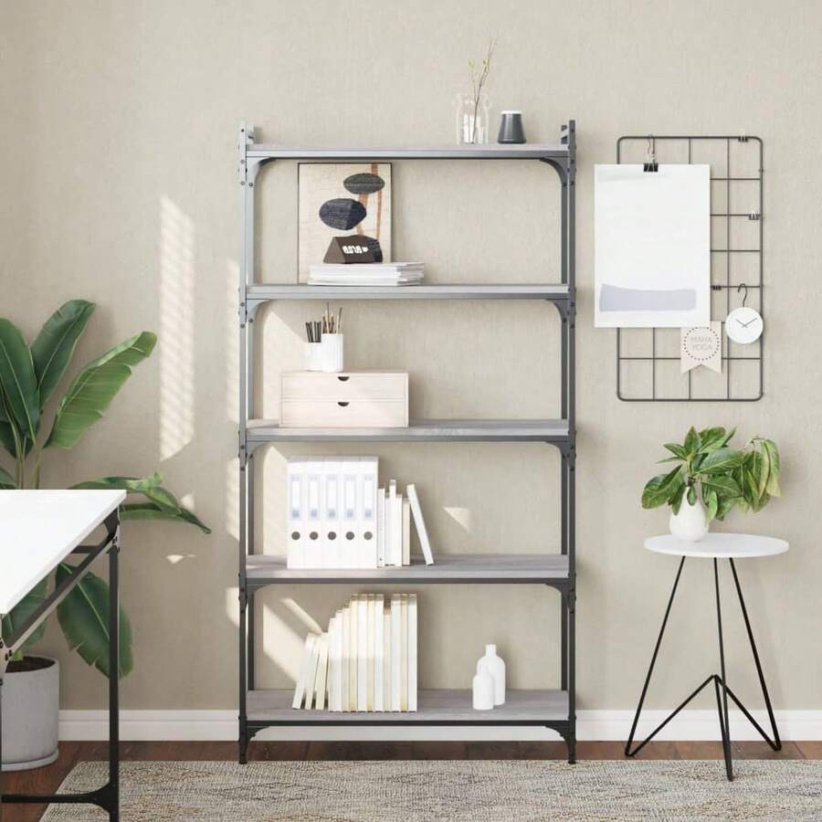 biblioteca vidaXL a 5 ebenex sonoma gris 80x30x154 cm - Gris - Ver 1