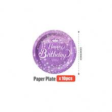 Purple Crystal Crown "Happy Birthday" Disposable Plates, Napkins, Cups - One-Time Party Supplies Set, Fits 25 Guests, Disposable Paper Plates Party Tableware Suitable For Birthday, Wedding, Theme Party, Family Picnic - Multicolor - View 13