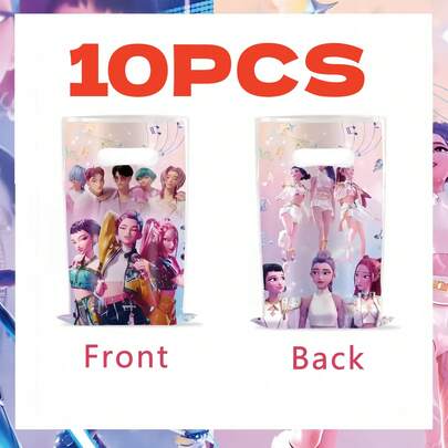 10个装 K-POP 鬼灭之刃主题派对礼品袋 - 可爱卡通加厚纸质糖果袋，适合派对、节日和生日礼物、手提袋、纪念品、各种节日派对装饰