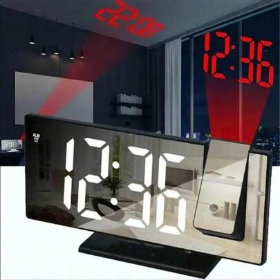 1 chiếc - Đồng hồ LED chiếu hình ảnh phản chiếu mới, đồng hồ báo thức điện tử đa chức năng chạy bằng nguồn USB với chức năng tự động điều chỉnh độ sáng để bảo vệ mắt. Báo thức mỗi 5 phút. Hình chiếu có thể xoay. 4 mức độ sáng.