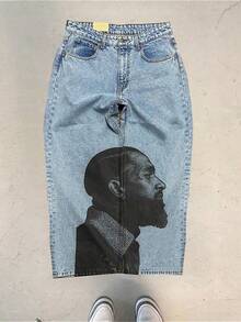 Men's Digital Print Flare Jeans Lightweight Denim Casual - XHm8CxI9u-藍色 - 查看 1