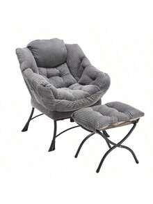 Lazy Chair With Ottoman, Modern Lounge Accent Chair With Armrests And A Side Pocket, Leisure Upholstered Sofa Chair Reading Chair With Footrest For Small Space, Corner Chair(Gray) - Màu Xám nhạt - Xem 10