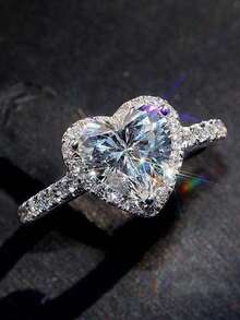 1 pieza Anillo ajustable con forma de corazón de moda, adecuado para uso diario de mujeres, joyería de compromiso y boda como regalo - Plateado - Ver 3