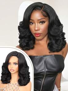 16 Inch Women's Synthetic Wavy Short Hair Fluffy Curly Natural Big Wave Medium Long Hair With Side Bangs Shoulder Length Wig - Multicolor - View 8