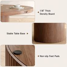 ONBRILL 47 Inch Round Dining Table For 4, Brown Circle Fluted Kitchen Table With Wood Strip Base, Modern Farmhouse Dinner Tables For Kitchen, Living Room - Màu nâu  Mocha - Xem 7