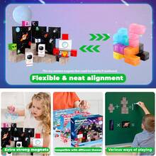 100 piezas Juego de bloques magnéticos de construcción cúbica con tema espacial, juguetes magnéticos creativos, juguetes sensoriales STEM, adecuados para niños de 3 a 12 años, regalo de vuelta a clases, regalo de Navidad, regalo de cumpleaños - Multicolor - Ver 4