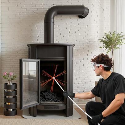 Chimney Sweep Kit, 7m Maximum Extendable Length Chimney Brush, Chimneys Cleaning Kit With Bristle Replacements & Goggles, 90° Bendable Fireplace Cleaning Tool, For Square, Rectangle Chimneys