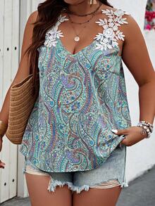 女士宽松印花吊带背心，肩部饰有荷叶边，春夏款 - 彩色 - 查看 1