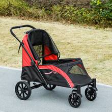 PawHut Hundewagen Hundebuggy klappbar für große Hunde & Katzen bis 30 kg Katzenbuggy mit Kissen Netzfenstern Türen Aufbewahrungstasche Katzenwagen mit Sicherheitsleinen, Bremsen, Buggy - Schwarz - Übersicht 8