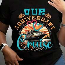 Our Anniversary Cruise Husband Wife Couples Cruise Vacation T-Shirt, Suitable For Mens & Womens Outdoor T-Shirt, 100%Cotton, S-XXXL - Negro - Ver 2