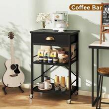 Kitchen Bakers Rack With Drawers3-Tier Microwave Oven Stand With Storage Coffee Bar Table With Wheels Adjustable Shelf Simple Assembly Black TMJ030B - Black - View 9