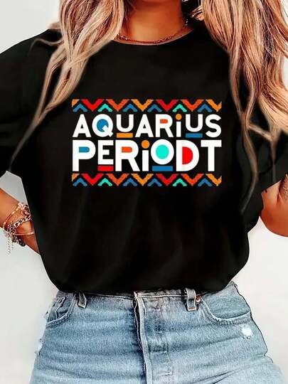 100% Cotton Aquarius Zodiac Shirt January 20 - February 18 Birthday T-Shirt Short Sleeve Round Neck Casual Top For Summer & Spring, Women's Men's Graphic Tee