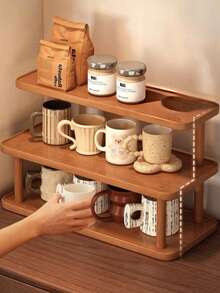 1pc 3-Tier Bamboo & Wood Organizer Rack, Space-Saving Kitchen Countertop Storage Shelf - Multicolor - View 9