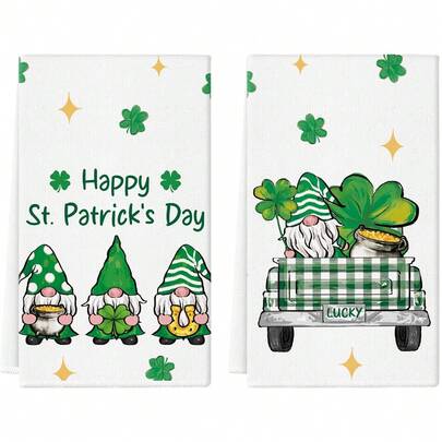 4pcs St Patricks Day Kitchen Towels Set Of 3 Irish Themed Dish Cloths With Shamrock Design For Holiday Decor Farmhouse Style Lucky Charm Decorations Perfect For St Paddys Day Party Supplies And Home Accessories Green White Striped Hand Towels Ideal Modern Design Quick-Dry, Ultra-Soft Polyester Kitchen Towel Dish Towels Hand Towels Tea Towel Bathroom Towel, Durable Fabric Perfect For  Kitchen, Bathroom, Office & Restaurant Decor Holiday Decoration Family Gathering Decor Parties And Seasonal Celebrations Kitchen Gift Festival Gifts Ideal For Spring Decor & Festive Gatherings (Single-Sided Pattern) 2pcs/4pcs/6pcs/8pcs/10pcs/12pcs 16*24inch