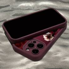 Wine Red Background Patchwork Floral Art Suitable For TPU Pattern Compatible With  17 Pro Max Phone Case Apple  16 Pro Max/15/14/13P/12/11/7/8P/X/XR/XS Max Shockproof Simple Creative High-Value Red Step Protection Case Holiday Gift Suitable For Various Scenarios Valentine's Day - 酒紅色 - 查看 7