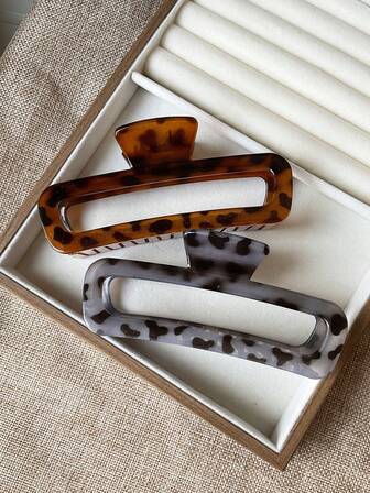 2pcs/Set Classic Leopard Print Large Square Hair Claw Clips, Elegant & Fashionable Hair Accessories For Women, Suitable For Buns, High Ponytails, Daily Wear, Commute, Vacation, Holidays, Dates, Parties