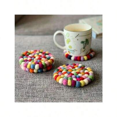 1 PC Handmade Wool Felt Colorful Ball - Featured Stunning Coasters: Heat - Insulating And Stylish Table Accessories
