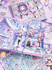 赛博朋克女孩换装贴纸书，无需裁剪 - 彩色 - 查看 4