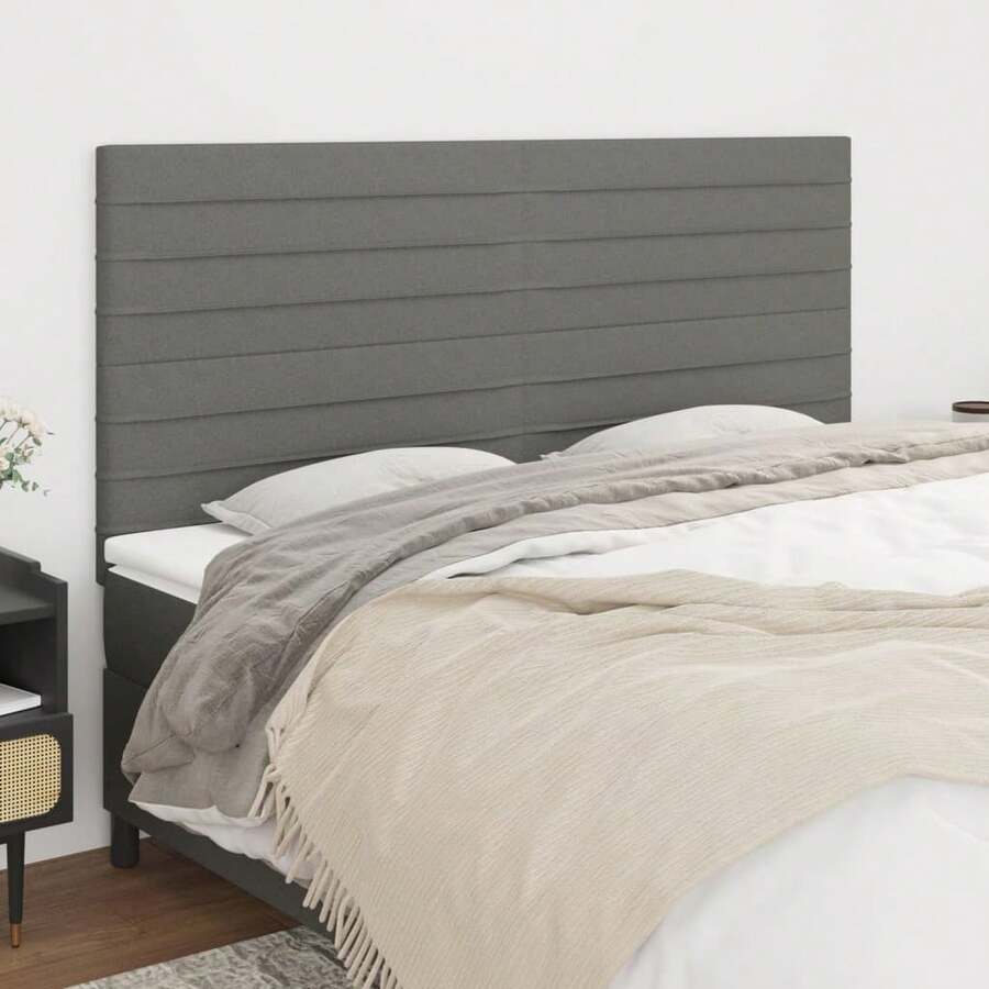 vidaXL Kopfteil Dunkelgrau 160x5x118/128 cm Stoff - Grau - Übersicht 1