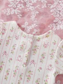 Set Of 5 Triangular Bodysuits For Baby Girls, Short-Sleeved Set With Delicate Floral Print, Soft And Comfortable Bodysuit, Ideal For Wearing At Home. - Baby Pink - View 3