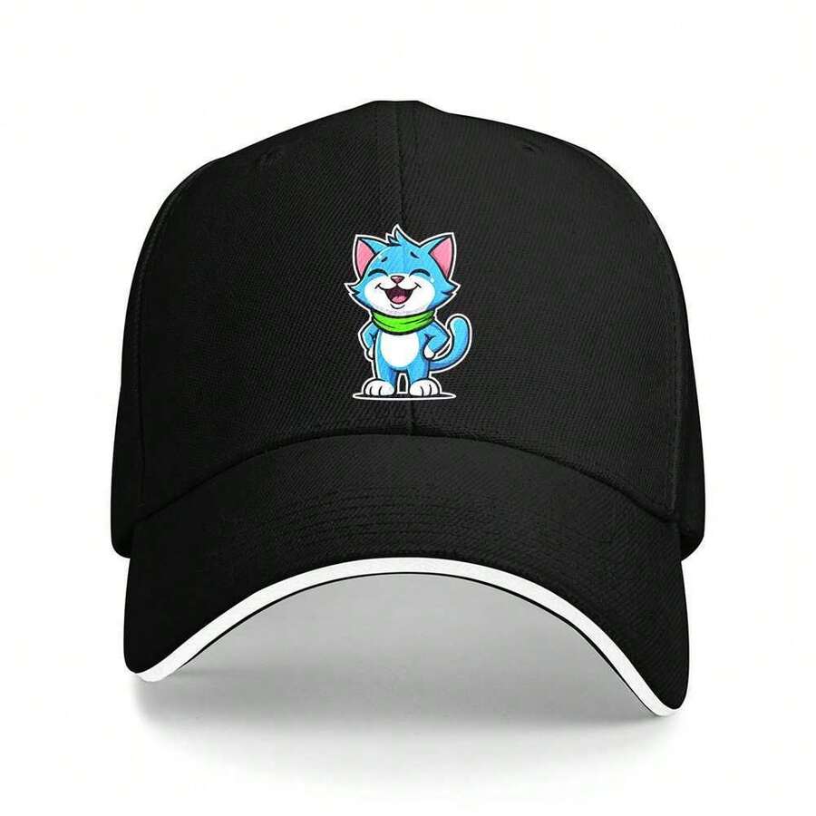 1 Piece Blue Cat Truck Hat - Adjustable Elastic Baseball Cap With Smiling Blue Cat Design, Lightweight Non-Stretch Fabric, Suitable For Outdoor Sports, Casual And Theme Activities - Unisex Hat, Cat Hat, Sports Accessories, Playful Design, Durable Headwear, Fun And Fashionable, Hand Washable, Fashion Enthusiast - 黑色 - 查看 1